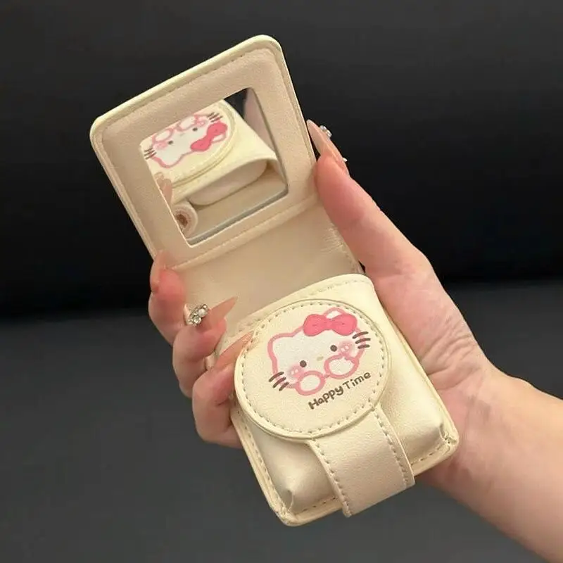 

Милая портативная косметичка Hello Kitty с зеркалом, мини-футляр для хранения помады, очаровательный косметический мешочек, дорожный органайзер для блеска для губ