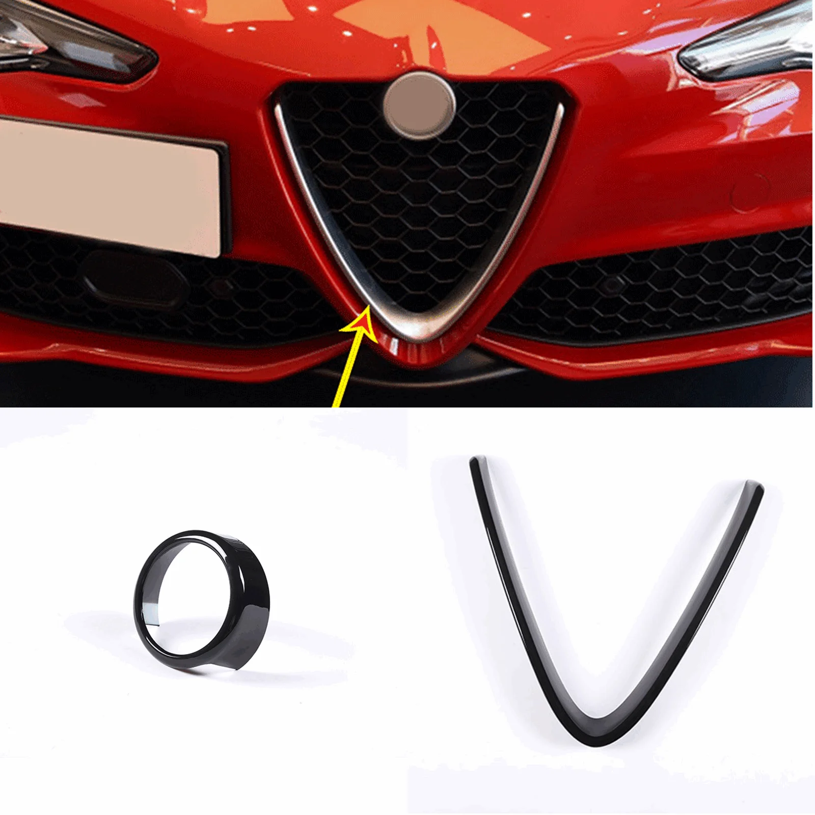 ABS Black V- Frame Shape Grille Mesh Cover For Giulia 2017-2020