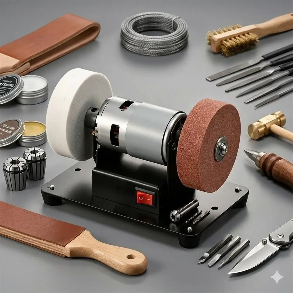 Industrial 100W Portable Mini Bench Grinder Pure Copper Motor Speed Adjustable Desktop Grinding Wheel Knife Sharpener EU Plug view 2