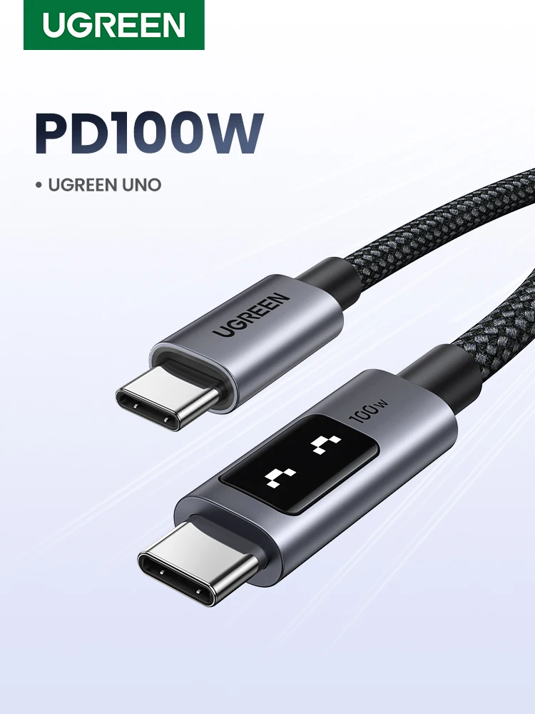 UGREEN Uno PD100W Kabel USB C do szybkiego ładowania 5A, kabel do transmisji danych typu C do laptopa, MacBooka, iPhone'a 17, Samsunga, Xiaomi, iPada z wyświetlaczem Emoji — zdjęcie produktu 7