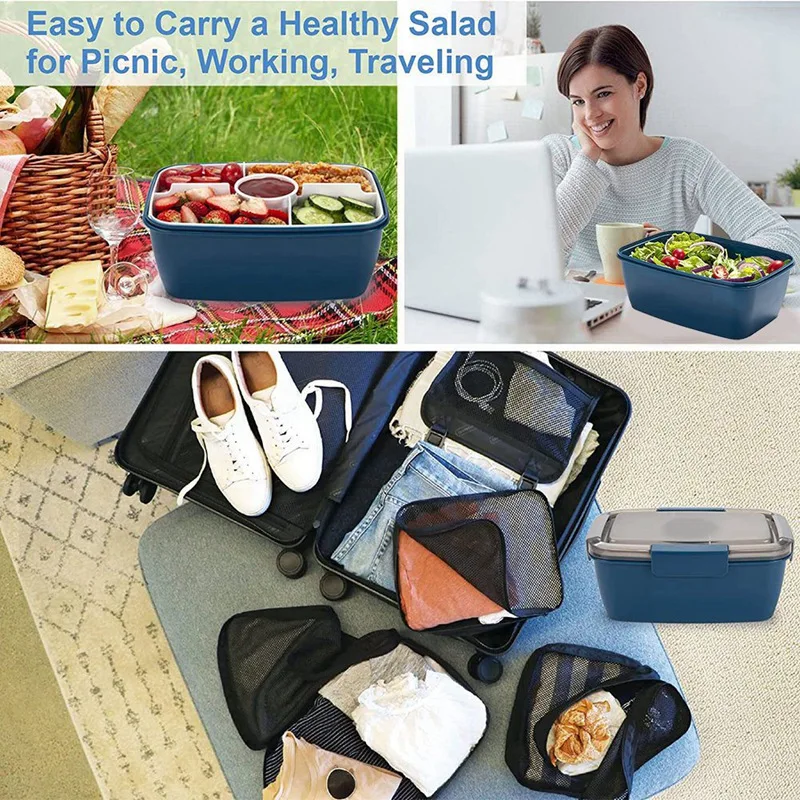 Lunch Container To Go, 2000Ml Salad Bowls With 4 Compartments