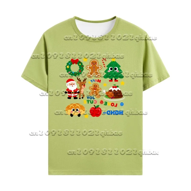 

Новые мультяшные рождественские элементы, 3D-печать, повседневная свободная и универсальная быстросохнущая рождественская тенденция с короткими рукавами