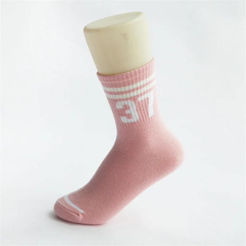 Women Cotton Socks Unisex Letter Digital Number Double Stripe Pattern Harajuku Cool Skateboard Art Hipster Sokken Dropship