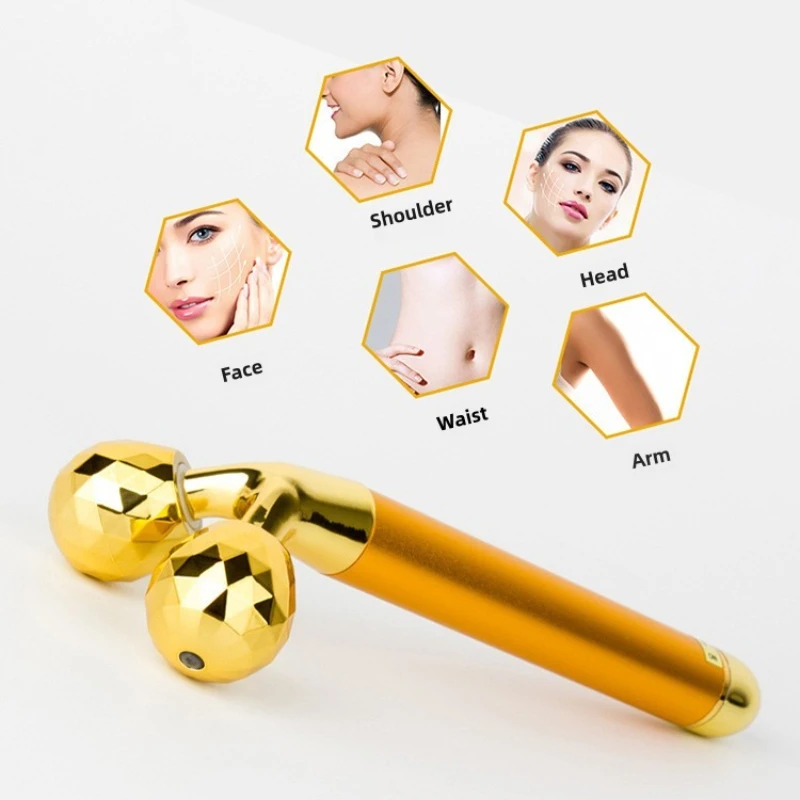 3 في 1 الطاقة سبيكة الجمال 24K الذهب تهتز بكرة تدليك الوجه مدلك الوجه رفع المضادة للتجاعيد العناية بالبشرة الأسطوانة الوجه التخسيس أداة