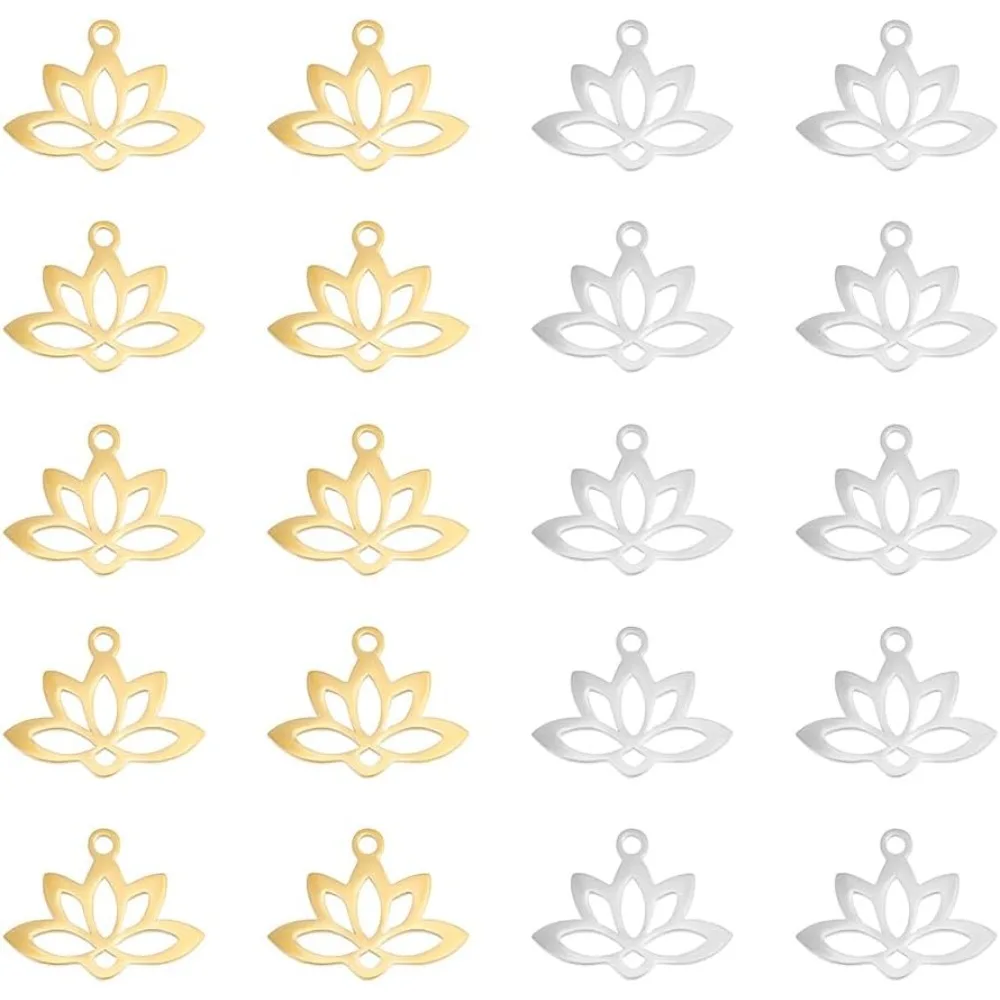 

20Pcs 2 Colors Lotus Charms 201 Stainless Steel Metal Laser Cut Yoga Theme Pendant Buddha and Lotus Flat Hollow Charms Buddhist