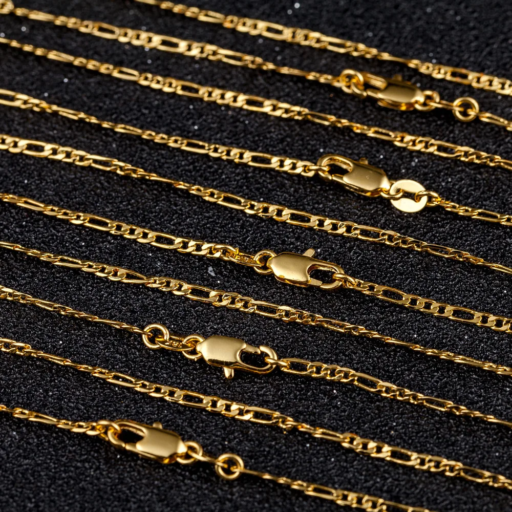 Luxury 24K 9999 Pure Gold real gold Women's Fashion Simple Necklace 2mm Three One Figaro Necklace