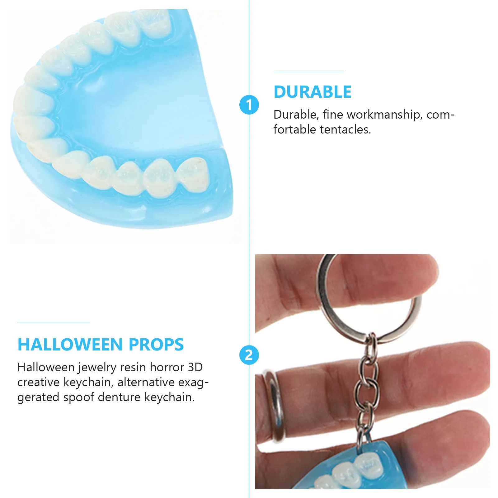 1Pcs Denture Keychain Resin Creative Spoof Halloween Key Lanyard for Keys Comfortable Tentacles Fun Photo Prop Holiday Gift