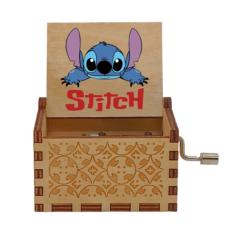 Disney Stitch Muziekdoos UV Schilderen Lasergravure Houten Handslinger Muziekdoos Tafelblad Ornament Kinderspeelgoed Kerst Verjaardagscadeau