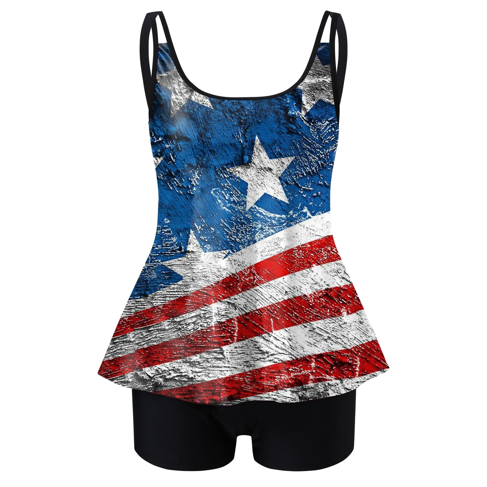 Independence Day For Women's American 4th Of July Print Strappy Back Tankini Set Two Piece Bathing Suit Swim Shorts for Women