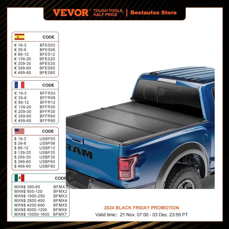 VEVOR Tri-Fold Truck Bed Tonneau Cover Compatible with 1999-2024 Ford F-250 F-350 Super Duty Styleside 6.75'Bed 400lbs Capacity