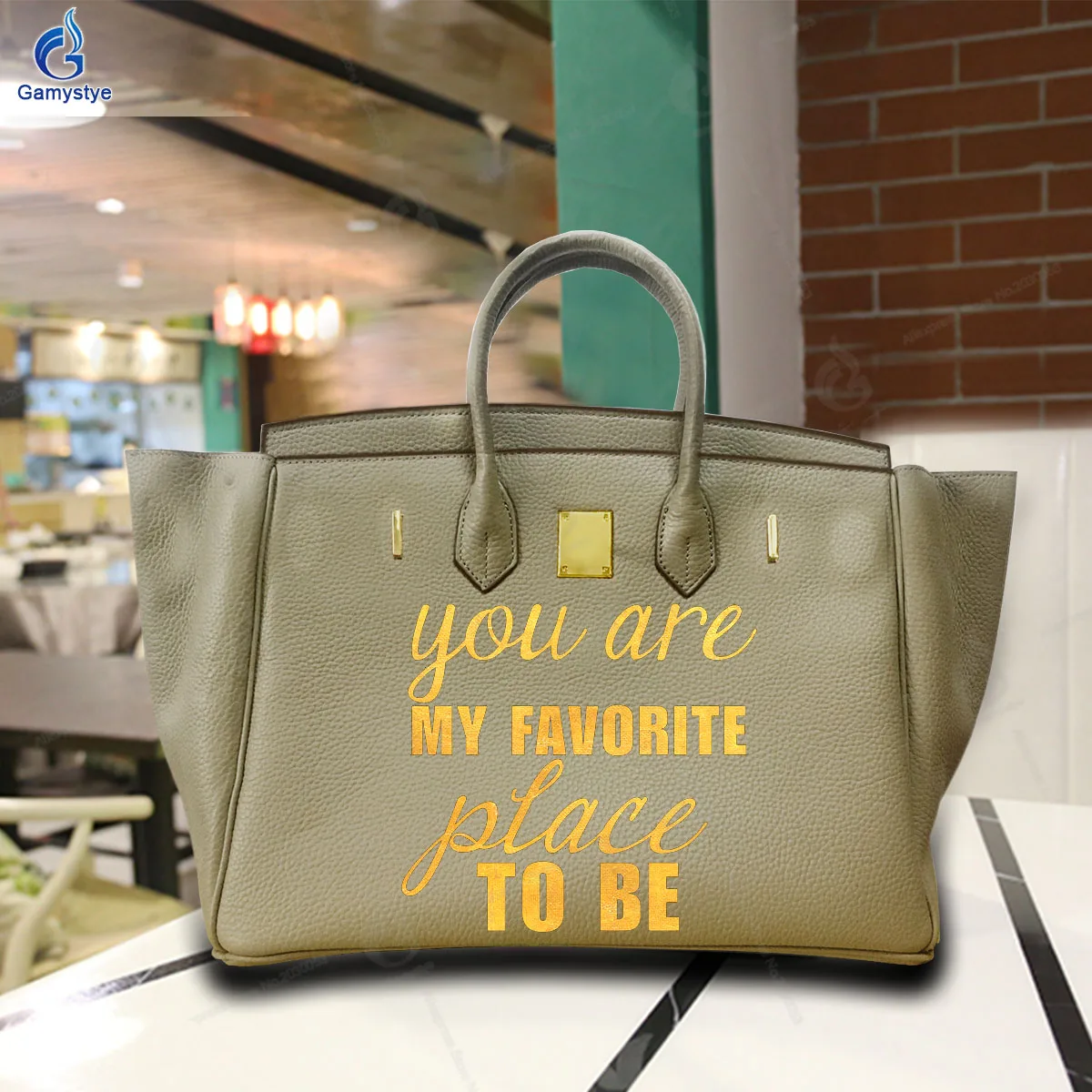 

Printed Customize Art English TOBE Bags 100% Real Cowhide Leather Designer Totes Women purses and handbag Gold Lock Hardware New