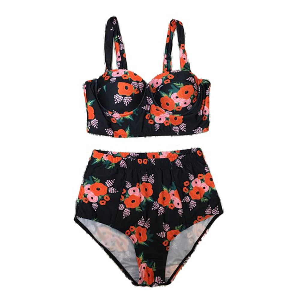 Women Sexy Flower Painted Vest Bikini Set Push Up Swimwear Women 2024 High Waist Bottom Swimsuit Biquini Backless Corss Bathing