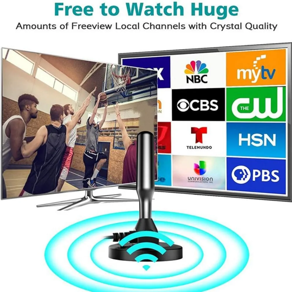 هوائي تلفزيون بمدى 650+ ميل DTMB ATSC تلفزيون عالي الدقة رقمي مع قاعدة مغناطيسية وكابل عالي الدقة، قنوات تلفزيون ذكية داخلية وخارجية 4K