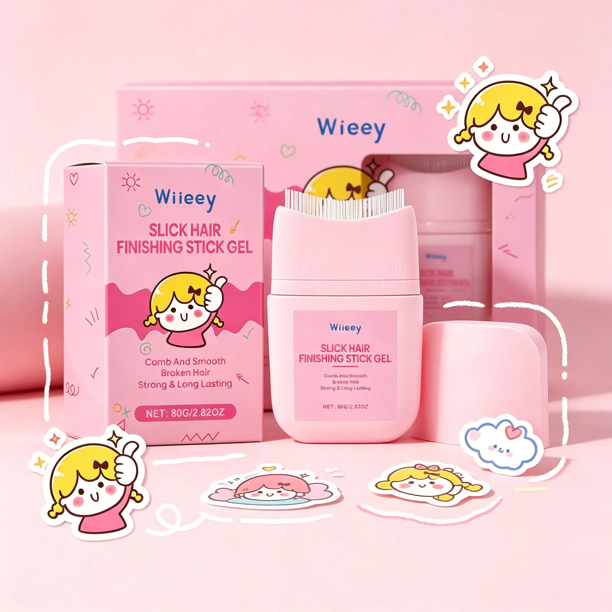 Kids Broken Hair Finishing Cream Combing Messy Bangs Prevent Frizz Light Texture Fixed Edge Gel Anti-Flyaway Fluffy Styling Comb