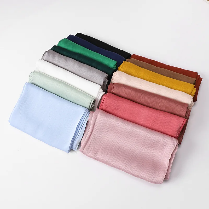 70*180cm One Piece Solid Crepe Malaysia High Satin Silk Shinny Scarf Islam Shawl Head Wraps Soft Long Muslim Hijab