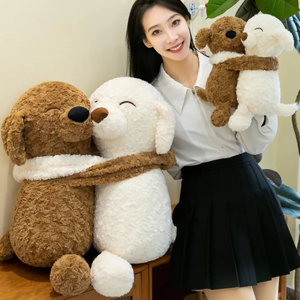 ぬいぐるみシミュレーション犬ぬいぐるみブラウン&ホワイトスマイル動物子犬人形ソフトかわいいハグ犬ぬいぐるみ人形