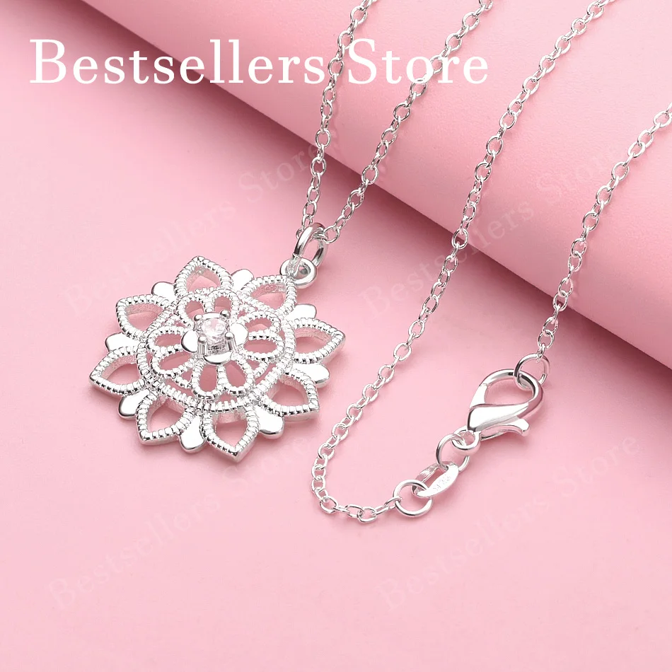 

925 sterling silver 16-30 inch exquisite flower zircon pendant necklace, women's wedding fashion gift jewelry