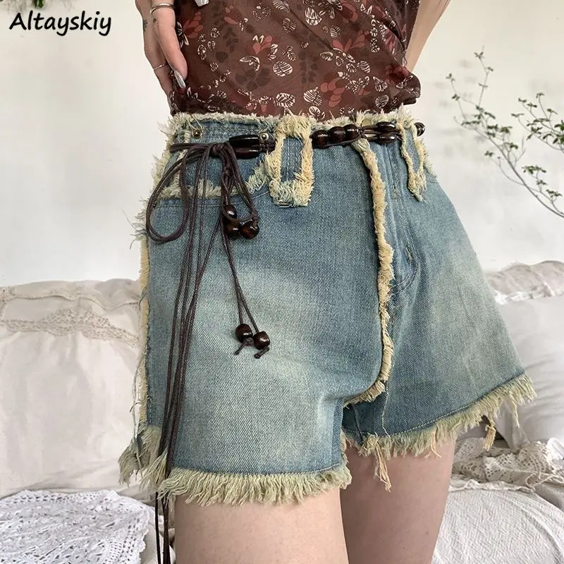 

Shorts Women American Vintage Tassel Washed Distressed Summer Denim Sexy Low Waist Streetwear Hip Hop Casual Aesthetic Clothing