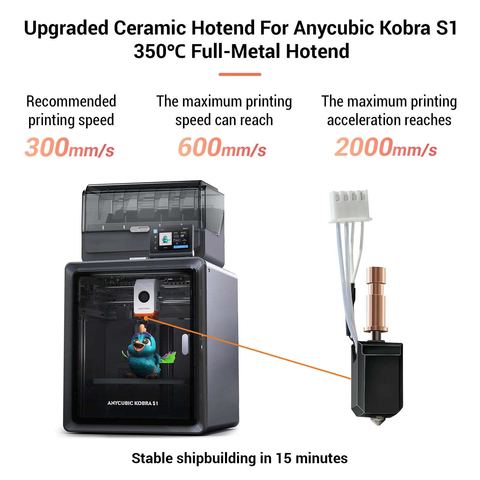 

Для Anycubic Kobra S1 Новое обновление Hotend Керамическая керамическая форсунка с высоким расходом для Kobra S1C Hot End Kit Сопло из закаленной стали 0,4 мм