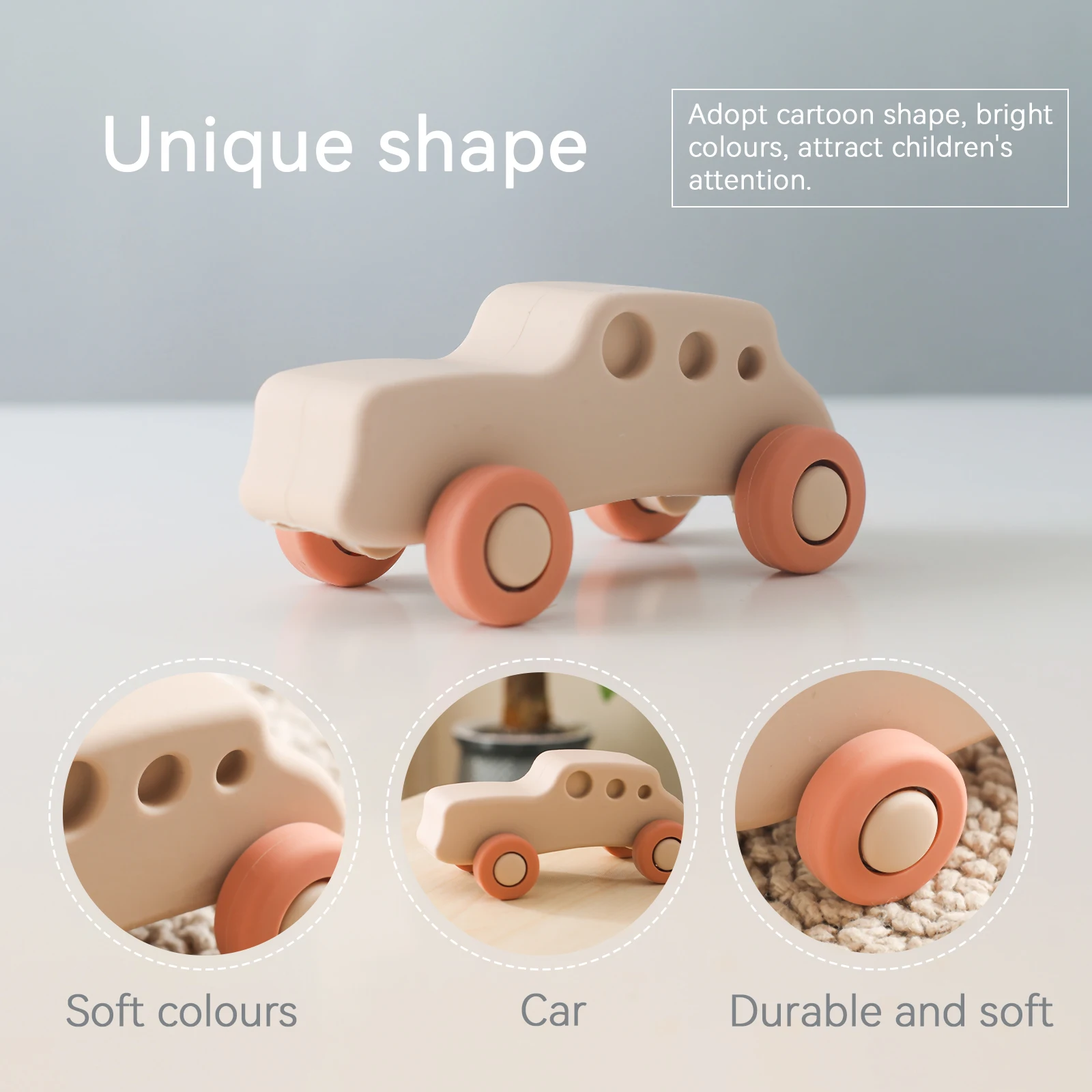 Silicone Car Toys para bebê recém-nascido, Montessori, coisas do bebê, mordedor, blocos educacionais, 0-12 meses