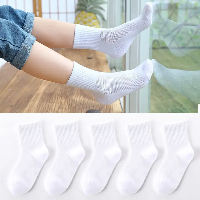 5 Pairs/ Lot Pure Colour Soft Breathable Cotton Kids School Socks Girls Boys Casual Grey Black White Sports Children\'s Socks