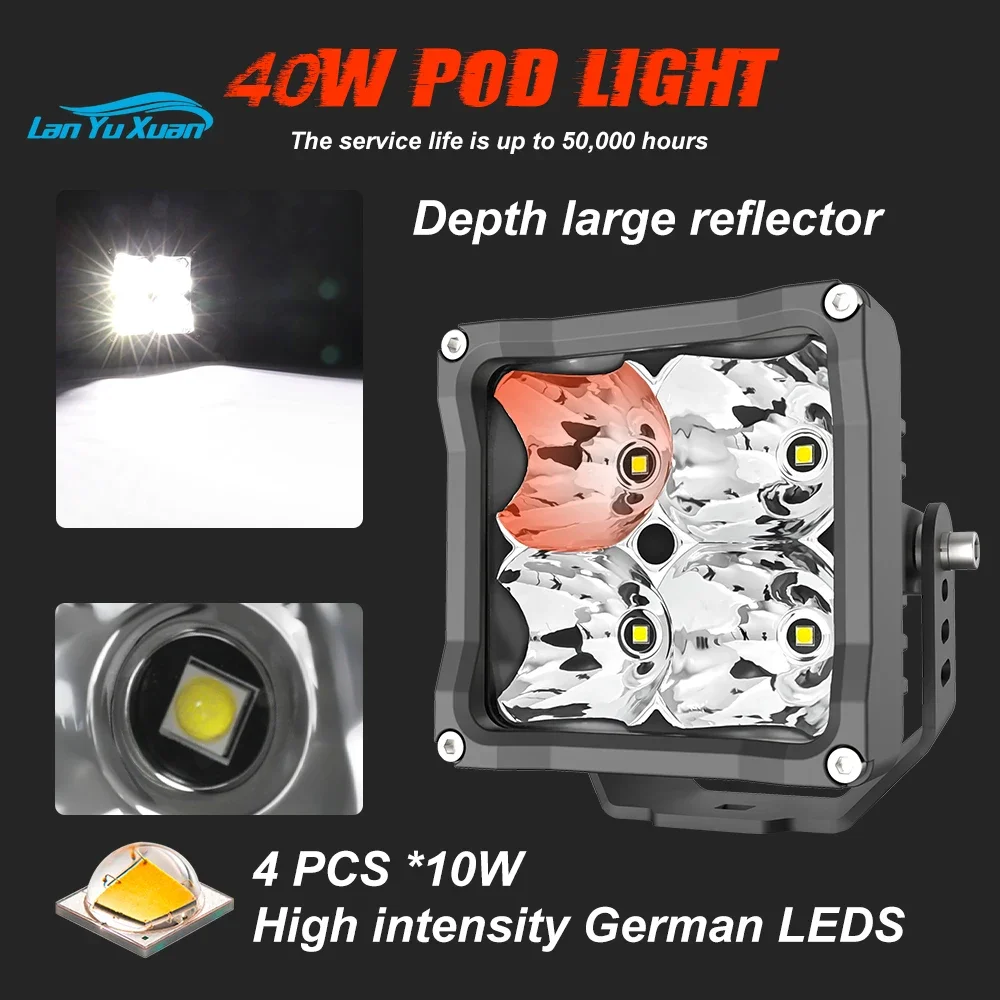 40W 4.5 Inch Square Flex Era Off Road kc Led Pod Spot Lights for Polaris RZR