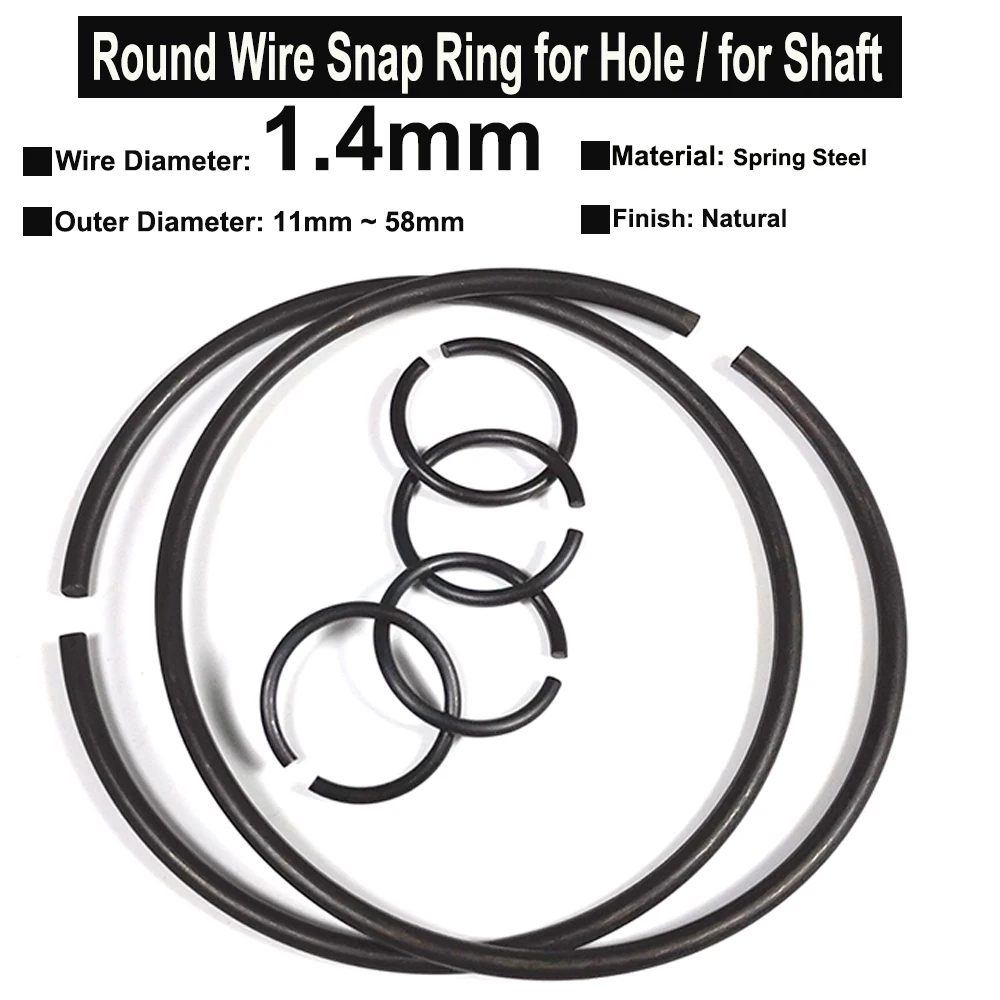 

Yiqianyuan 10Pcs Snap Rings Wire Diameter 1.4mm Spring Steel Round Hole Retainer Circlips for Shaft OD 11mm to 58mm