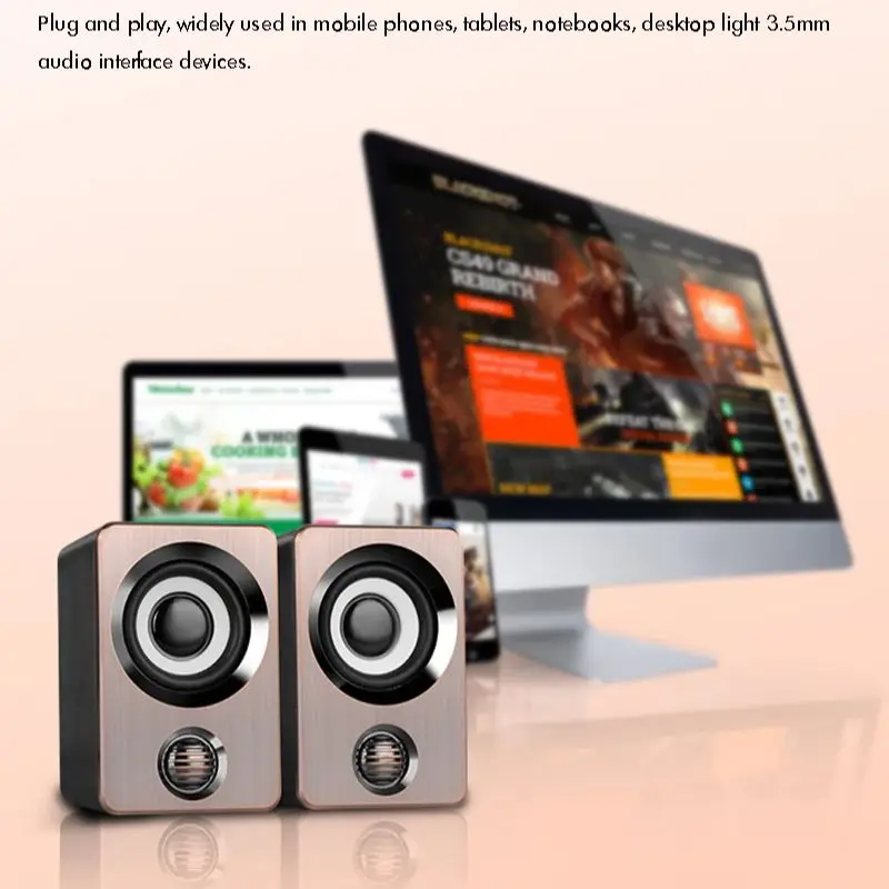Mini Rectangle Laptop Speaker, 360 Degree Stereo Sound, Portable USB 2.0 Wired Music Speaker Loudspeaker for Desktop Computer PC