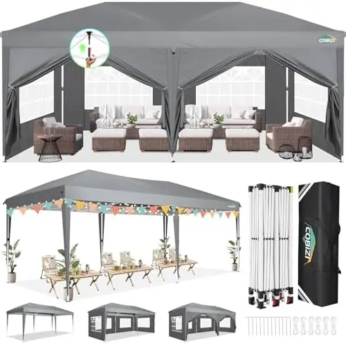 

10x20 Canopy Tents for Parties 10x20ft Easy Setup Pop up Tents with Sidewalls & One Push Lock Waterproof Outdoor Large