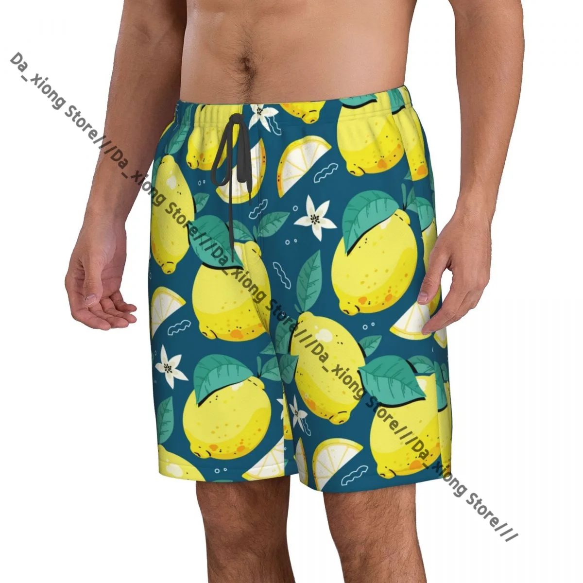 Lemon Summer Print Quick Dry Swimming Shorts For Men Swimwear Swimsuit Trunk Bathing Beach Wear