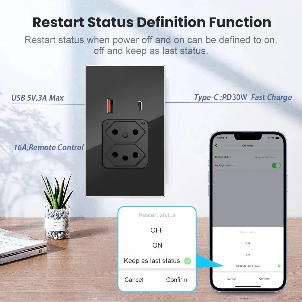 Imagem -04 - Shawader-tomada Tuya Wifi Painel de Vidro Smart Outlet Usb Tipo-c 20a pd 30w Controle Remoto por Voz do Google Home Alexa
