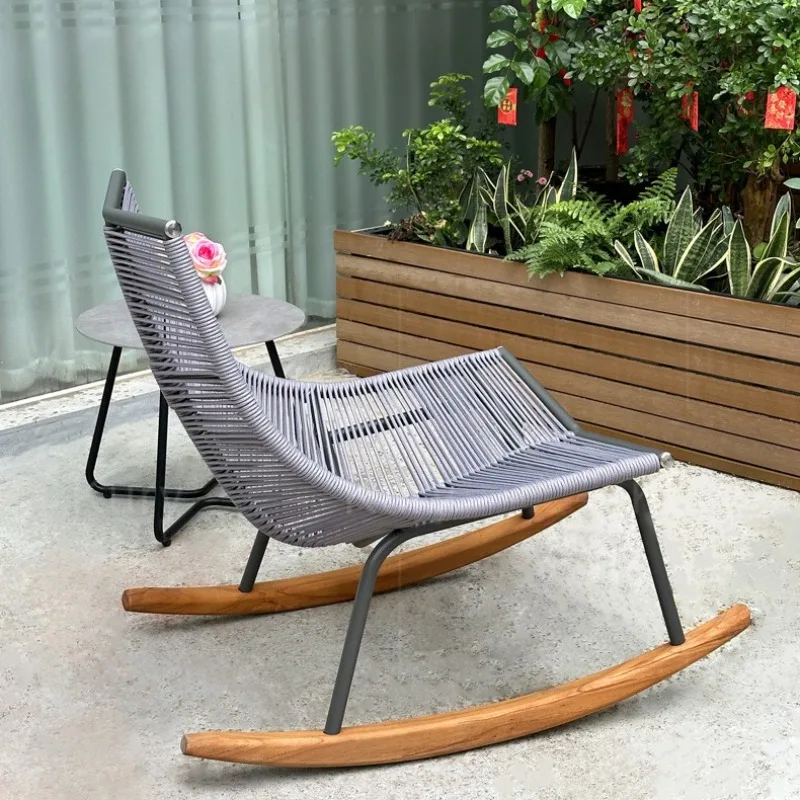 Nordic Rocking Chair Relaxing Sun Chaise Lounge Modern Luxury Individual Outdoor Chairs Balcony Reclining Lazy Rattan Chair