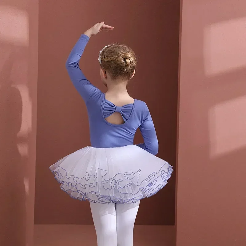 Robe de danseuse de Ballet rose à manches longues, body avec nœud, Costume de princesse coréenne, entraînement de danse