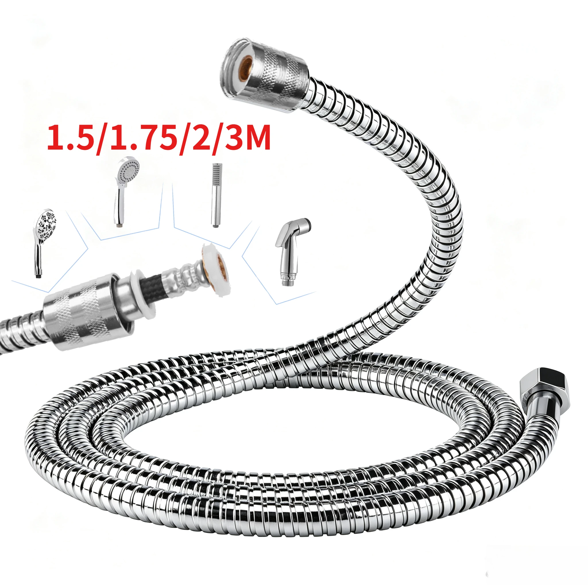 1.5/1.75/2/3M Shower Hose Stainless Steel Shower Pipe Replacement Hose Universal G1/2 Free Leakproof Design for Shower Head