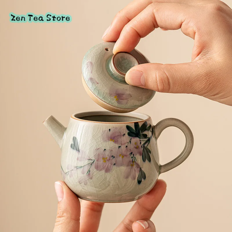 Borneol Glaze Pure Hand-painted Ceramic Kung Fu Tea Set Teapot Single Pot Home Retro Japanese Tea Kettle With Filter