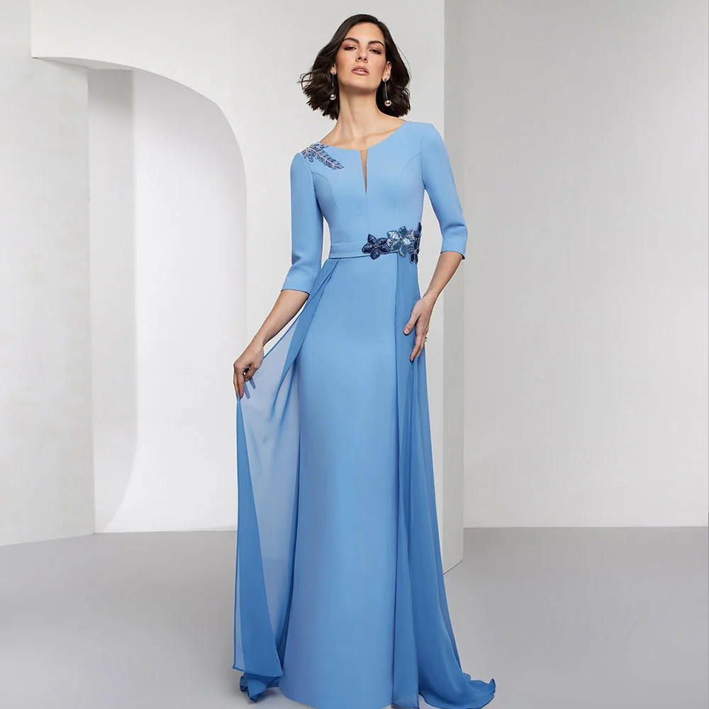 

Blue Elegant Mother Of The Bride Dresses 2026 Long Satin Women's Wedding Party Attire Applique Sexy Wedding Guest Dresses Custom