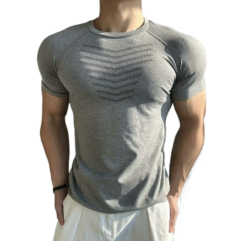 

Мужская спортивная футболка с коротким рукавом, бесшовная, жаккардовая, с принтом акулы, быстросохнущая, эластичная, облегающая, для тренировок и фитнеса