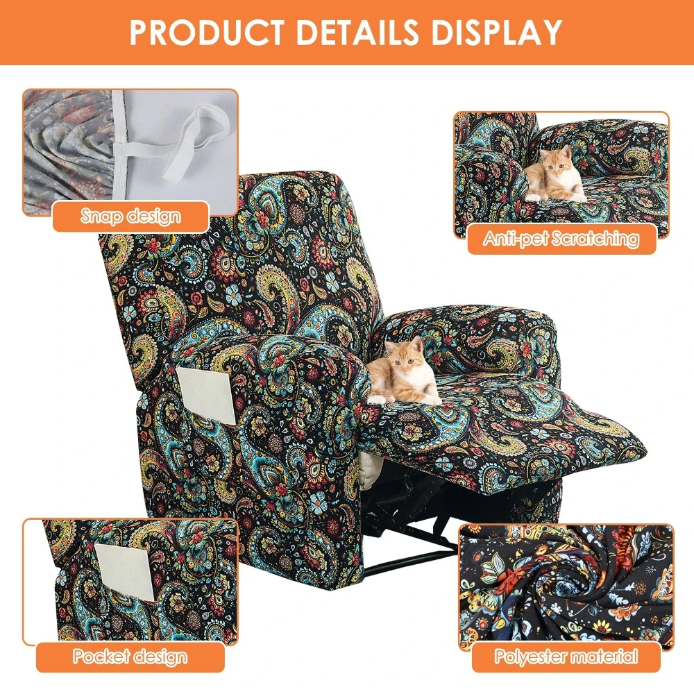4pcs1 Seat Recliner Cover Stretch Couch Covers for Single Sofa Chair Printed Protector for Kids Pets Dog Cats Housse De Canapé