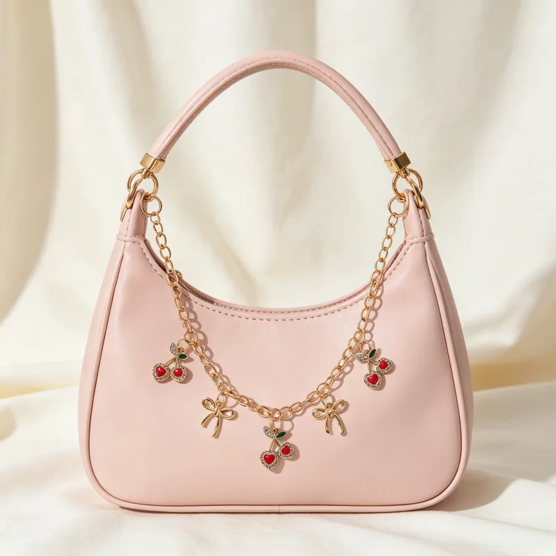 DIY Bag Hanging Chain With Cherry Bowknot Pendant Detachable Clothing Pants Chain Handbag Extension Chain Bag Accessories