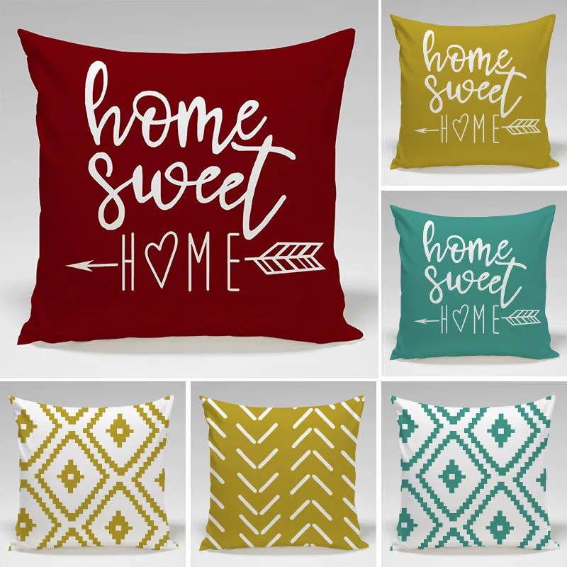 Simple letter geometric pattern throw pillow cover with short plush print for living room sofa decoration cushion cover
