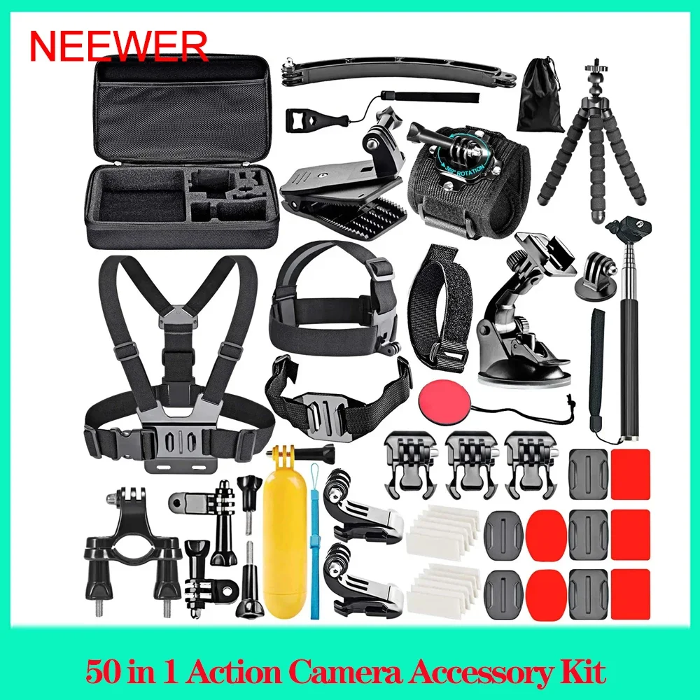 NEEWER GP-50 50 in 1 Action Camera Accessory Kit Compatible For GoPro Hero 12 11 10 9 DJI OSMO 4 3 2 Insta360 X3 X2 GO 3 SJCAM