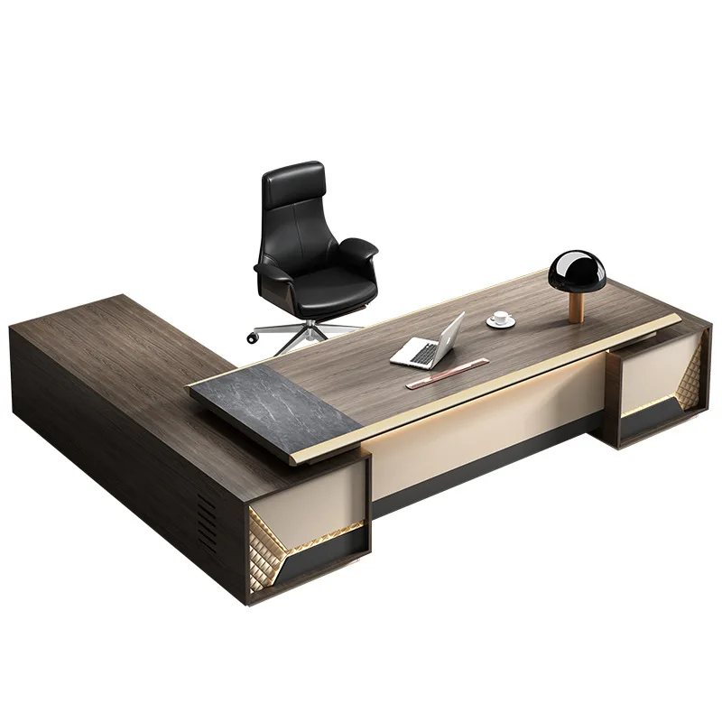 

Boss Modern Light Luxury Atmosphere President Creative Big Class CEO Office Desk and Chair Combination