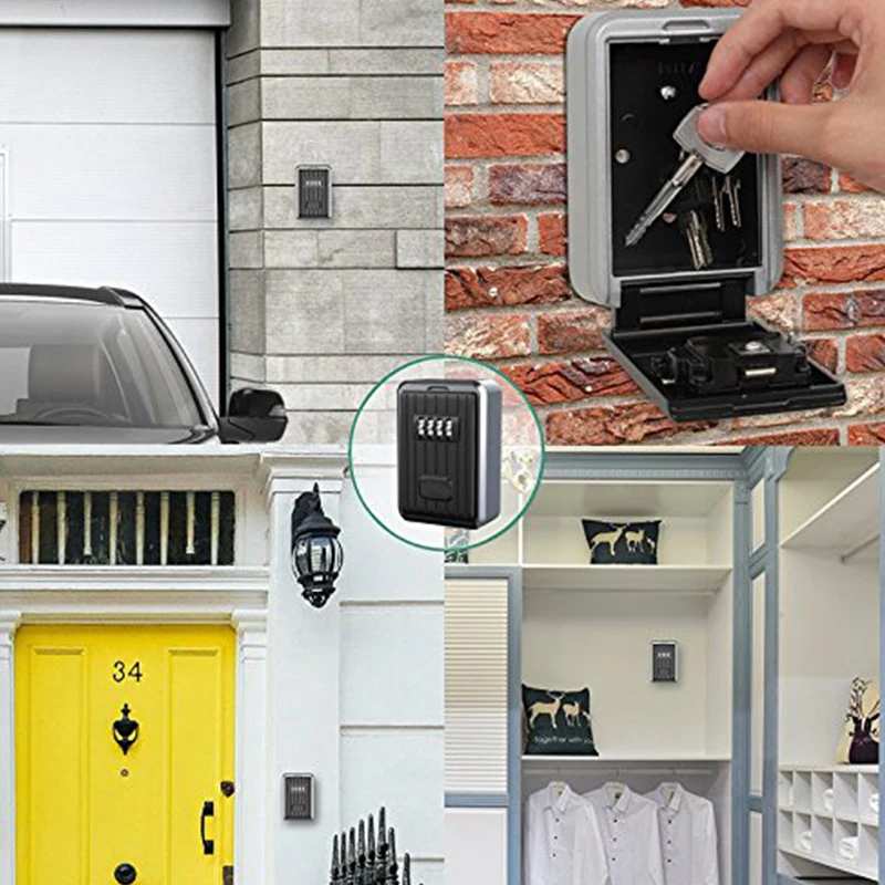 جديد-قفل صندوق 4 أرقام مزيج صندوق مقاوم للماء سبائك الألومنيوم مقاومة الطقس مفتاح مخفي مع رمز إعادة تعيين مفتاح تخزين الجدار