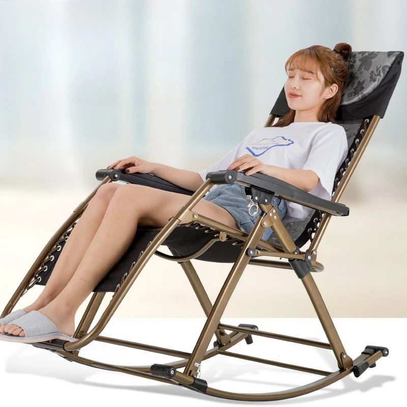 Adult Rocking Chair Recliner Foldable Lounge Chair Ergonomic Leisure Rocker Portable Folding Chaise Lounge