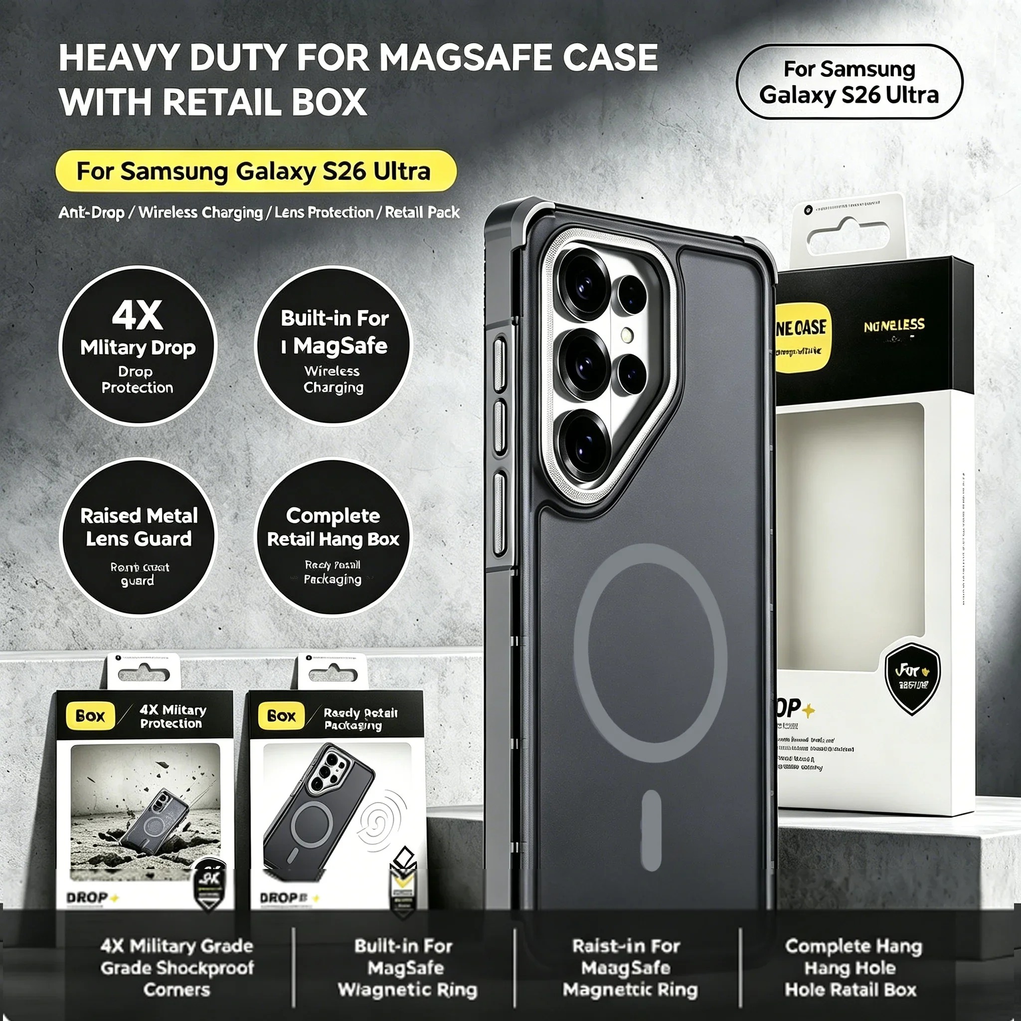 Hybrid Rugged Armor OTT-BOX Case For Samsung S26 Ultra S25 S24 Plus S23 A57 A27 A37 For Magsafe Charge Symmetry Shockproof Cover