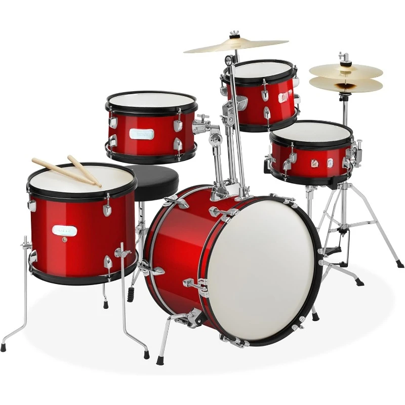 

5-Piece Junior Starter Drum Kit with Cymbals Hardware Sticks Throne