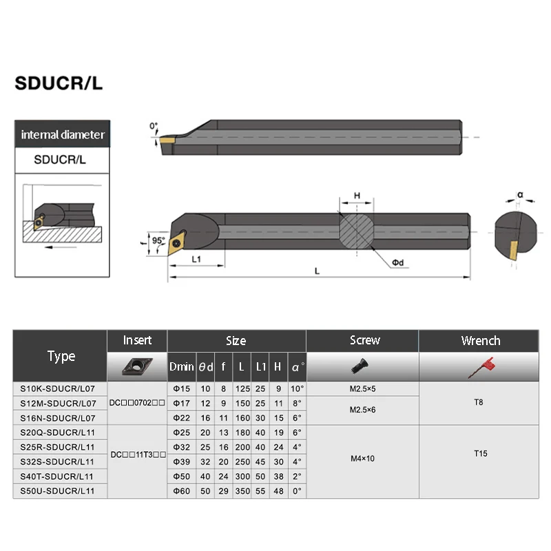 İç torna takım tutucu S10K-SDUCR07 S12M-SDUCR07 S16Q-SDUCR07 S20R-SDUCL07 sıkıcı Bar DCMT karbür Insert CNC kesme aracı