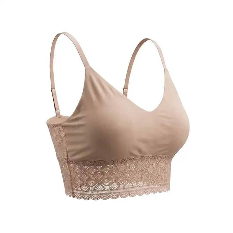 French Style Women Summer Thin Lace Trim Backless Camisole Bra Built-in Pads Comfy Daily Workout Underwear S-3XL view 4