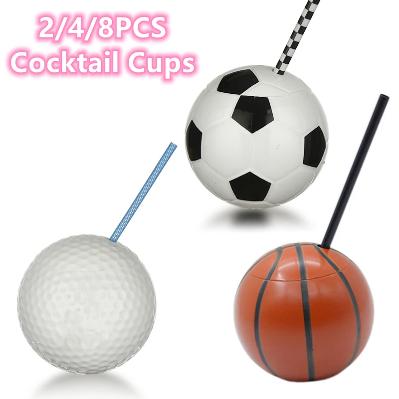 Unique Cocktail Cup Football Basketball Golf Ball Birthday Party Nightclub Bar Bottle with Straw Wine Whiskey Juice Drinkware