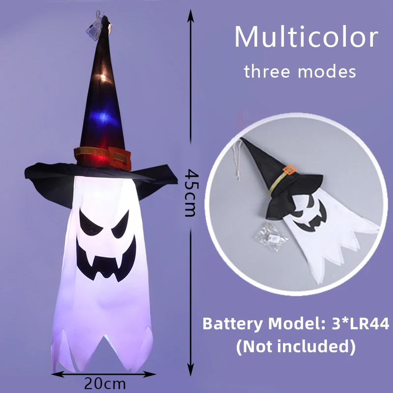 Luz LED intermitente para Halloween, lámpara colgante de fantasma, sombrero de mago brillante, accesorios de terror, decoración de Bar y hogar